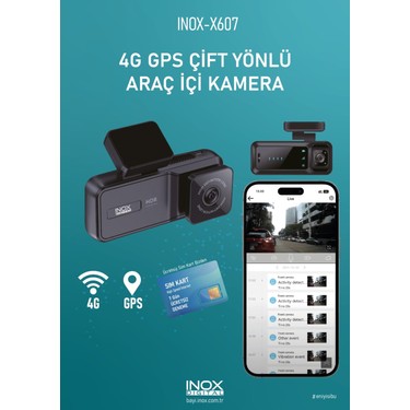 INOX-X607 FULL HD 2MP 4G GPS DESTEKLİ ÇİFT YÖNLÜ ARAÇ İÇİ KAMERA